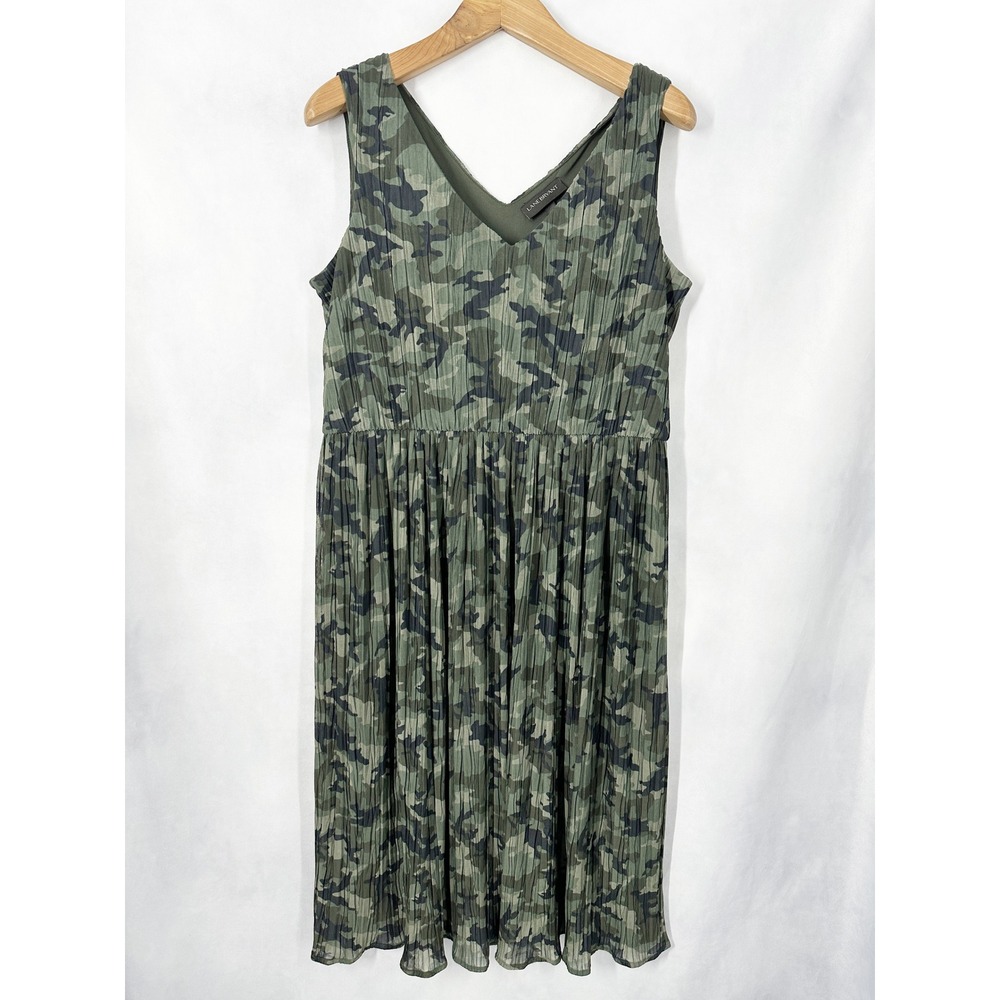 Lane Bryant Sleeveless Camouflage Green Pleated‎ Dress Women's Plus Size 16